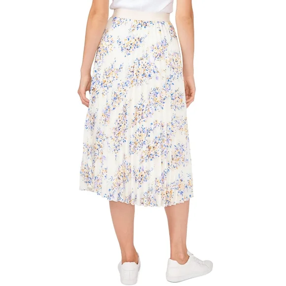 NWT Vince Camuto Womens L  Spaced Garden Floral White Pleated Midi Skirt - Picture 3 of 6